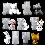 EPODA Silikonform Tier Set, 3D-Tierharz-Resin Silikonform Für Einhorn, Hase, Bär, Hirsch, Kätzchen, Hund, Elefant, Epoxidharz Formen Für Die Herstellung Von Dekoration