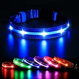 MASBRILL Leuchthalsband Hunde Aufladbar, LED Hundehalsband Leuchtend 3 Blinkende Lichter Wasserdicht Einstellbare Beleuchtetes Sicherheit Halsband für Klein Mittlere Große Hunde, Blau M