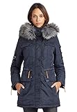 khujo Damen Jacke Vicenza mit abnehmbarem Kunstfell Parka mit vielen Taschen Winterjacke