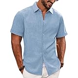 PJ PAUL JONES Hemd Herren Kurzarm Strandhemd Regular Fit Sommer Hemd für Business Freizeit (Blau, L)