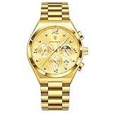 Poedagar Luxuriöse Sport-Armbanduhr für Herren, leuchtend, Wochendatum, Uhr für Herren, modisch, Business, klassisch, Edelstahl, Quarzuhren, Goldgold