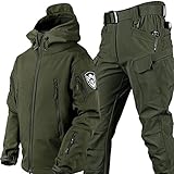 AAADRESSES Herren Softshell Jacke Taktische Uniformen MilitäRische wasserdichte Armee Kampfanzug Sets Jagdbekleidung Hose Leicht Outdoor ReißVerschluss Kapuzenpulli,Grün,M