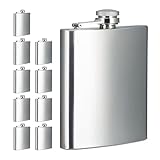 Relaxdays Flachmann 10er Set, 200 ml, Edelstahl Schnapsbehälter für unterwegs, Taschenflasche Schraubverschluss, Silber