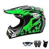 Kinder Motorradhelm ,Jugend Offroad-Helme,Downhill Fullface Motocross Helm,MTB ATV MX-Helme,Crosshelme Motorradhelme,Fullface Helm MTB Mit Brille Handschuhe(B,XL(58~59cm))