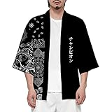 CIZEUR Sommerjacke Mode japanische Herren Jacke Strickjacke Paar Kimono Mantel lässig, XL Black with White Flowers