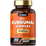 Curcuma Kapseln Hochdosiert 2160 mg | Bio Turmeric Komplex mit Ingwer und Schwarzem Pfeffer | 365 Vegane Kapseln | von Horbaach