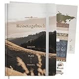 LEBENSKOMPASS® Reisetagebuch mit Sticker-Set und Weltkarten Poster zum ausfüllen mit Stifthalterung, Froschtasche und Platz für Erinnerungen zum Selberschreiben - Hills