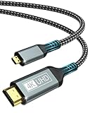 BRV Explorer Micro HDMI auf HDMI Kabel 2M, 4K@60Hz Micro HDMI 2.0 Kabel, 3D HDR Dolby HDMI auf Micro HDM-I Kompatibel mit Raspberry Pi 5/4, GoPro Hero 9/8/7/6, Kamera, TV, Monitor, Laptops, usw
