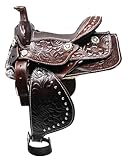 CHALLENGER Westernsattel aus Leder, 15,2 cm, dekorativer Sattel mit Blumenprägung, 6801BR