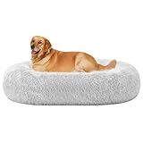 HMTOPE Orthopädisches Hundebett rund Hundekissen Hundesofa Katzenbett Donut Kuscheliges Hundekorb Waschbar, 100 cm Ø, Hellgrau