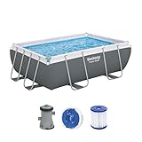 Bestway Power Steel Frame Pool Set mit Filterpumpe 282 x 196 x 84 cm, grau, eckig