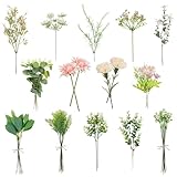 ROLLWAY 55 Stück Seiden- & Kunstblumen Rosa Blumenstrauß Künstlich, Eukalyptus Zweige und Künstliche Blumen wie echt, Kunst Blumen Kunstblumenstrauss Dekozweige für DIY Brautstrauß Hochzeit Tischdeko