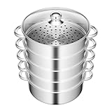 TFGXUE Dampfgarer Topf, Dampftopf Edelstahl, Dampfkocher, Steamer Pot mit Glasdeckel, Dampfgartopf für Induktion, Ceran, Gas, 5-Lagen