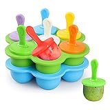 WD&CD 14 Stück Eisformen Eis am Stiel Silikon mit 18 Stück Kunststoffstäbchen, Mini Eisformen Silikon BPA Frei Förmchen zum Einfrieren von Obst oder Joghurt - Blau & Grün