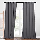 PONY DANCE Schallschutz Vorhang mit Abnehmbarem Filzfutter 2er Set H 240 x B 132 cm Dreilagige Verdunklungsvorhänge mit Ösen Dicke und Schwere Gardinen Hitzeschutz Thermovorhang, Grau