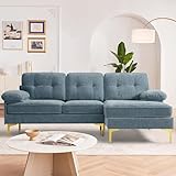 DUANDUAN Ecksofa 3-Sitzer Sofas 210cm breit Polsterecke mit Federkern Kissen und Rückenlehnen abnehmbar und waschbar - Chaiselongue beidseitig montierbar Couch L-Form fürs Wohnzimmer (Hellblau)