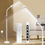 Tageslichtlampe Stehlampe, 10000 Lux UV-freie Lichttherapielampe mit Touch-Steuerung und Fernbedienung, 5 Farben & 5 Helligkeitsstufen & Timer, 3-in-1 Sonnenlicht Lampe für den Büro/Zuhause