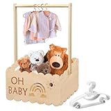 Holz Baby Geschenk Korb mit Griff, Baby Dusche Kiste, Holzkiste für Babypartys, Baby-Aufbewahrungskorb Kinder Kleiderbügel Schrank Personalisierte Babykorb Baby-Willkommensgeschenkeern