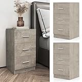 GIANTEX Nachttisch Betongrau, Nachtschrank mit 3 Schubladen, Nachtkästchen Holz, Nachtkommode Boxspringbett, Nachtkonsole Schmal, Kleiner Aktenschrank Schubladenschrank, 37 x 34 x 66,5 cm