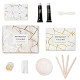 Laffair Kintsugi Reparaturset - Reparatur Keramikschalen mit Goldpulverharzkleber, bringen Sie japanische Kunst zu Ihnen nach Hause - Kintsugi Kits kommt mit einer Übungsschale und einem Tuch