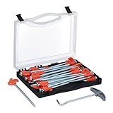 Relaxdays Felsbodenhering, 30er Set, für Harte Böden, 20,5 cm, mit Box & Heringzieher, Stahl, Zeltheringe, Silber/orange