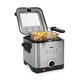 Princess Mini-Fritteuse 182612 – 1,5 L – 1000 W – für 400 g Pommes frites, Silber, Schwarz