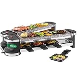 Klarstein Raclette-Tischgrill für 8 Personen mit Steinplatte, Grill mit 2 Grillflächen, 1200W, Gerät mit 8 Pfännchen & Schaber, Raclette-Ofen Groß für 4-8 Personen