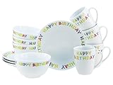 CreaTable, 24170, Serie Happy Birthday, 12-teiliges Geschirrset für 4 Personen, Frühstücksset aus Porzellan, spülmaschinen- und mikrowellengeeignet, Qualitätsproduktion