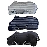 Marengos - Fliegendecke mit Kreuzgurt Economic | Schutz vor Insekten & Plagegeistern | Ekzemerdecke inkl. großem Schweiflatz | Verstellbarer Kreuzgurt | Pferdedecke in Marine | 145 cm