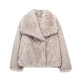 ZhuiKun Damen Kunstpelz Mantel Kurzer Felljacke Faux Pelz Winterjacke Kunstfell Einfarbig Dicker Parka Wintermantel - Aprikose, S