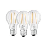 Osram LED Base Classic A Lampe, in Kolbenform mit E27-Sockel, nicht dimmbar, Ersetzt 6W=60 Watt, Filamentstil Klar, Kaltweiß - 4000 Kelvin, 3er-Pack