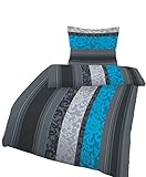 Soma Fein-Biber Bettwäsche Garnitur 135x200 cm 80 x 80 cm anthrazit/Petrol