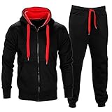 Unisex Kinder Mädchen Jungen Trainingsanzug Kontrast Set Langarm Fleece Reißverschluss Hoodie Top Hose Jogging Jogger Gym Schule Größe 7-13 Jahre, schwarz / rot, 13 Jahre