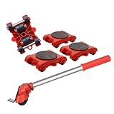 Transportroller-Set 5-teilig - 4 Möbelroller & 1 Lastenheber - Je 150 kg Tragkraft - Anti-Rutsch-Beschichtung/Umzugshelfer/Lastenheber/System zum Bewegen von Möbeln Transporter