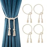 VINATO 4 Stück Vorhang Raffhalter, 100CM Gardinenband aus Baumwolle, Boho Vorhang Seil Schnallen, Handgestrickte Raffhalter für Gardinen, Vorhanghalter für Schlafzimmer Wohnzimmer Büro