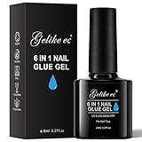 Gelike ec Nagelkleber Für Kunstnägel,6 in 1Clear Extra Stark Nail Glue Für Press On Nail Glue Gel For Nail Tips Nagelkleber Gel Für Fake Nails-Brauchen Ausharten Unter UV Nagellampe 8ML