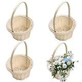 Blumenkorb Hochzeit 4 Stück Mini Geflochtener Blumenkorb Hochzeit, Streukörbchen Gewebte Körbe Obstkorb Henkelkorb Aufbewahrungskorb Ideal Als Präsent Oder Geschenkkorb