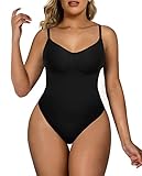 SHAPERX Bodysuit Figurenformend Damen Body Shaper Bauchweg Sculpting Shapewear Ganzkörper Formende Bodys Verstellbarer Schultergurt, UK-SZ5213-Black-S/M