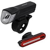 FISCHER Fahrrad-Beleuchtungsset 30/15 Lux, Akku-Leuchtenset Stop, Front- und Rückleuchte, mit Akku und USB-Ladefunktion, 2 Leuchtfunktionen, Spritzwasserschutz nach IP44, StVZO-zugelassen