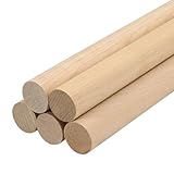 Holzdübelstäbe, Holzdübel zum Basteln, 2,5 x 38,1 cm, 5 Stück Holzstäbe zum Basteln, Makramee-Holzstäbe, unlackiertes Kiefern-Hartholz, runde Stäbe zum Basteln und Heimwerken, Zauberstäbe, Flaggen