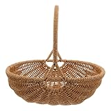 JOINPAYA Tragbarer Erntekorb aus Rattan-Imitat mit Griff, handgewebter Blumenkorb für Hochzeiten, zur Aufbewahrung von Picknicks und Ostern, zum Organisieren, Hellbraun