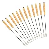 GuDoQi Fonduegabeln Edelstahl, 12 Stück, Bratstangen Marshmallow, Hitzebeständiger Holzgriff, Käsegabeln für Frucht, Schokoladen, Fondue, Braten (24cm)