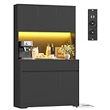 FirFurd Küchenschrank Buffetschrank mit LED und Steckdose Küchenschrank mit Arbeitsplatte Sideboard für Küche Wohnzimmer Esszimmer Küchenbuffet 180x100x38,5cm schwarz