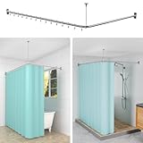 KULACO Duschvorhangstange L Form, Verstellbare Duschstange Ecke aus SUS304 Edelstahl, Stabil Duschvorhangschiene 100-120x100-190cm, Duschvorhangwinkelstangen Inkl. 16 Duschvorhangringe für Badewanne