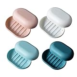 WOONEKY 4 Stück Tragbare Seifenschalen mit Deckel Kreative Reise Seifenboxen in Pastellfarben Ovaler Seifenhalter für Badezimmer Dusche Küche Schmutzschutz und Sauberkeit Gewährleisten