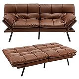 COSTWAY Klappbares Schlafsofa, Sofa mit Schlaffunktion, umwandelbares Schlafcouch mit Verstellbarer Rückenlehne, Bettsofa mit großer Liegefläche von 182 x 106,5 cm für Wohnzimmer (Braun)