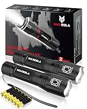 Maxesla LED Taschenlampe, 3000 Lumen Extrem Hell LED Taschenlampen, Zoombare Camping Handlampe mit 5 Modi, Batteriebetrieben,Wasserdichte Flashlight für Camping, Outdoor, Wandern, Angeln, 2 Stück