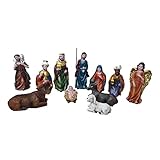Geschenkestadl Krippenfiguren 11 teiliges Set Krippe Figuren Größe bis 10 cm Weihnachten, Mehrfarbig, 2,5cm bis 10cm