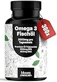 Omega 3 Kapseln hochdosiert 2000mg - 300 Stück - Premium Fischöl mit 1000mg EPA & 500mg DHA pro Tagesdosis - Triglyceride - Form, Aufwendig gereinigt & produziert in Deutschland