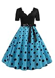 Yming Frauen V-Ausschnitt Kleider Elegantes Cocktailkleid Retro Rockabilly Kleid Audrey Hepburn Kleid Hell Blau 3XL